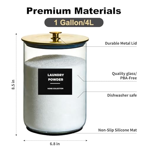 2 Pack 1 Gallon Glass Laundry Detergent Dispenser for Powder- Gold - color: Gold
