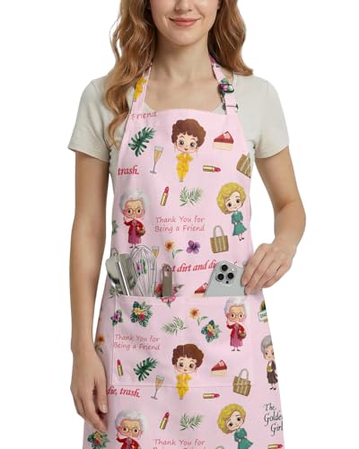 Women Apron, Cute Kitchen Aprons for Women, Girls - color: Pink 80s Girls