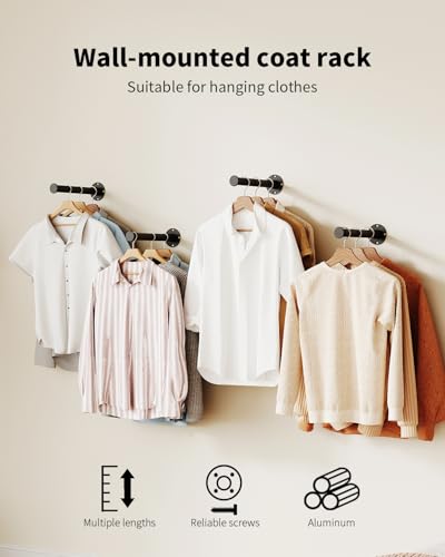 Metal Wall Mounted Clothes Rack, Black, 8 Inches, 2 Packs - color: Black, size: 8 Inch