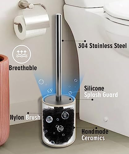 Ceramic Toilet Brush and Holder Set, Toilet Bowl Cleaner Brush - color: Sand