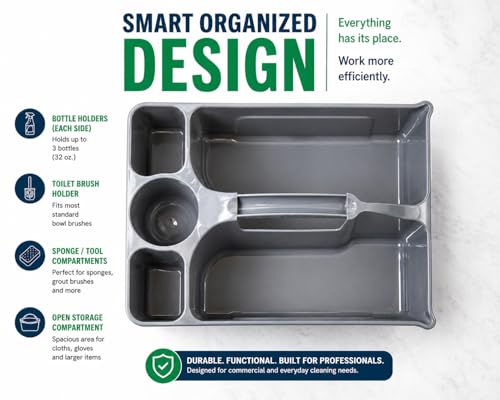 Libman Maid Caddy Cleaning Organizer, Heavy-Duty Janitorial Carry Caddy with Bottle Holders, Toilet Brush Holder & Tool Compartments, Commercial Cleaning Supply Tote - color: Gray
