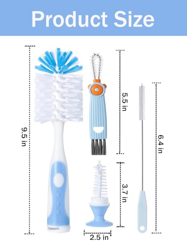 Nylon Baby Bottle Brush, Suction Base, Hidden Cleaner & Straw Brush, Blue - color: Blue