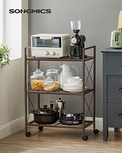 SONGMICS 3-Tier Steel Storage Rack with Wheels, Mesh Shelving Unit - color: Metallic Bronze, size: 3 Tiers (23.6"W)
