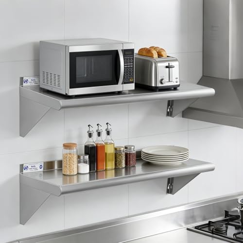 Hally Stainless Steel Shelf 2 Pack Wall Mounted Metal Shelves 10"x36" NSF - size: 10"x36"
