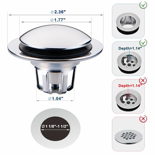 WELSAN Chrome Plated Bathroom Sink Drain Stopper 1 1/8"-1 1/2" Bath Drain - color: Chrome Plated