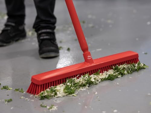 Vikan 31954 24" Heavy-Duty Push Broom, Soft/Stiff, Red - color: Red