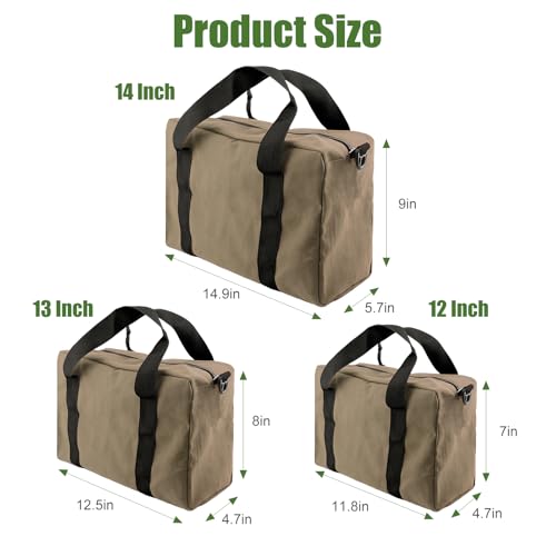 Small Tool Bag, Close Top Wide Mouth Tool Organizer Bag, Large Tool Bags - color: Khaki, size: 14 Inch