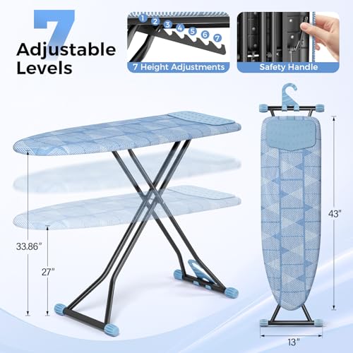 KINGBOARD Ironing Board with Silicon Iron Mat, Heavy Duty Leg 13x43 Blue - color: Blue