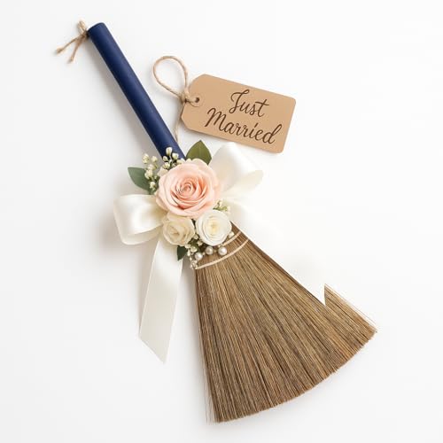 Vietnam Handmade Straw Broom with Indigo Wooden Handle - Soft Natural Grass Whisk Broom for Home, Kitchen, Bedroom & Garage, 12.2" Wide x 27.95" Long - style: Indigo