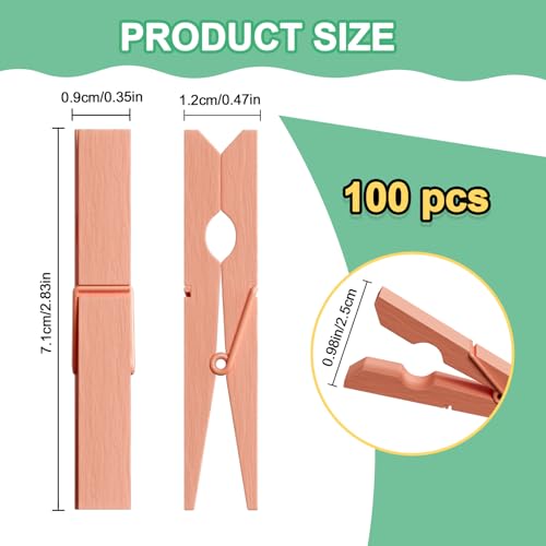 100 Pcs Wooden Clothespins Bulk - 2.9 Inch Cheer Clothes Pins - color: Light Orange