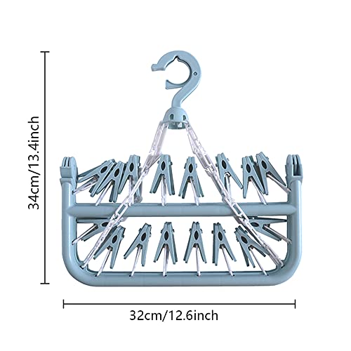 32 Clips Folding Laundry Hanger, Laundry Drying Rack Folding Sock Hanger, Hanging Drying Rack(Scandinavian Blue)