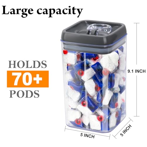 Dishwasher Pod Holder with Lid Laundry Pods Organizer 2.3L Large Capacity Airtight Food Storage Container, Clear Plastic Pantry Organization