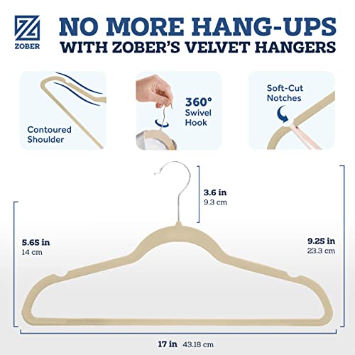 Zober Velvet Hangers 50 Pack - Ivory for Coats, Pants & Dress Clothes - Non Slip w/ 360 Degree Swivel, Holds up to 10 lbs - Strong Felt Hangers for Clothing - color: Ivory, size: 50 Pack
