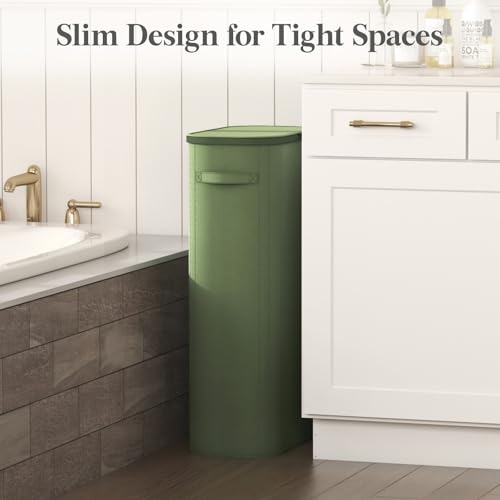 Lifewit Slim Laundry Basket with Lid and Removable Bag, 75L, Green - color: Green, size: 75L