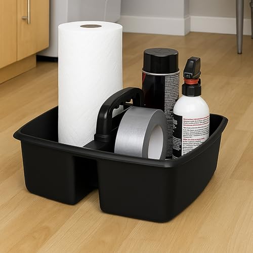 Storex 2-Compartment Large Cleaning Caddy – Multipurpose Supply Organizer with Handle, Black, 6-Pack (00973E06C) - color: Black, size: 6-Pack, style: Large
