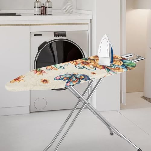 Ironing Board Covers Resist Scorching Ironing Board Protector with Hook and Loop Universal Ironing Board Protective Covers with Boho Butterfly Flower Print - color: Boho Butterfly Flower