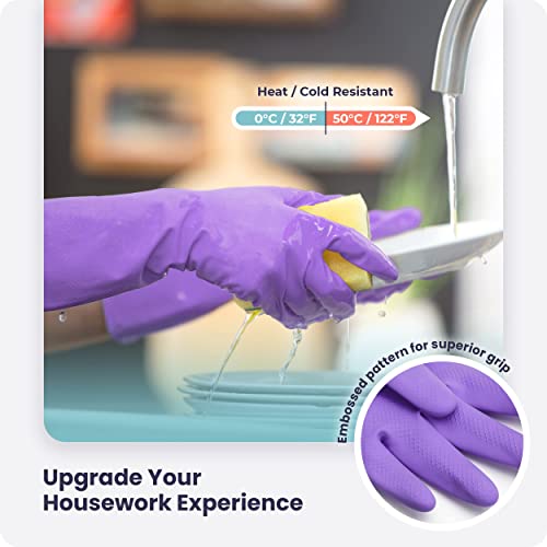 FMP Brands 3/6/12/60 Pairs Cleaning Gloves, Waterproof Rubber Gloves for Washing Dishes, Non-Slip Latex Dishwashing Gloves - color: Purple, size: Large (Pack of 6)