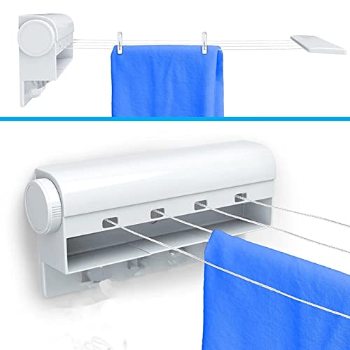 Retractable Outdoor Clothesline Indoor Wall Mounted Flexible Clothes Dryer Plastic Telescopic Rope Hanger Space Saving for Hanging Drying Rack Wet Dry Laundry Bathroom Hotel Travel Camping(4 Ropes)