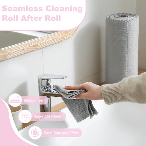 Jessy Home 2 Roll Reusable Paper Towels,100 Sheets Tear Away Microfiber Cleaning Cloth, Lint Free Cleaning Rags for Kitchen, Dishcloth,Household Cleaning Supplies - color: Ash Gray