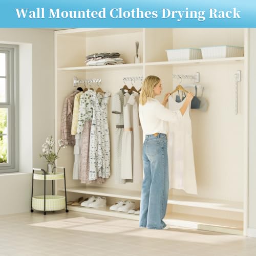 Alise Clothes Drying Rack Wall Mounted Foldable Coat Hanger,White,1P - color: White, size: (1 Pack)1008 8-Holes