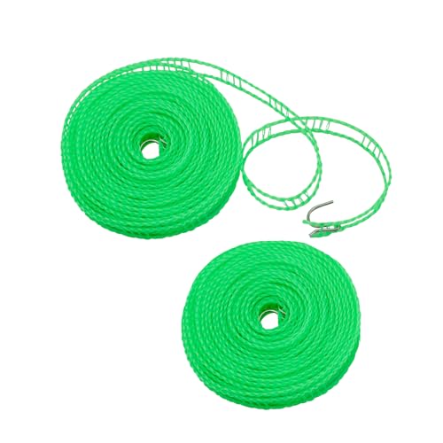 2 Pack Portable Travel Clothesline with 2 Hooks, Fence Style Non-Slip Plastic Laundry Line for Outdoor Use(Green)