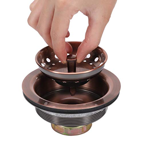 KONE 3-1/2 Inch Kitchen Sink Drain AC Assembly with Strainer Basket/Stopper, All Stainless Steel Antique Copper Durable and Rustproof - color: Antique Copper