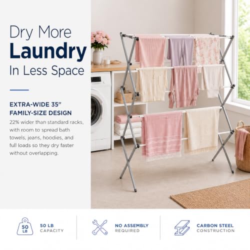 Honey-Can-Do Oversized Clothes Drying Rack, 35" Wide, 50 lb, Grey - color: Grey / White