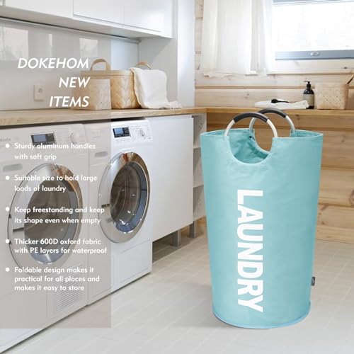 DOKEHOM 82L Large Laundry Basket, Collapsible Laundry Bag, Freestanding Tall Clothes Hamper, Foldable Washing Bin (Light Blue) - color: Light Blue, size: 82L