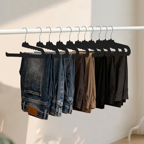 ManGotree Non Slip Velvet Pants Hangers Felt Jean Hangers 48 Pack Black - color: Black, size: 48 Pack