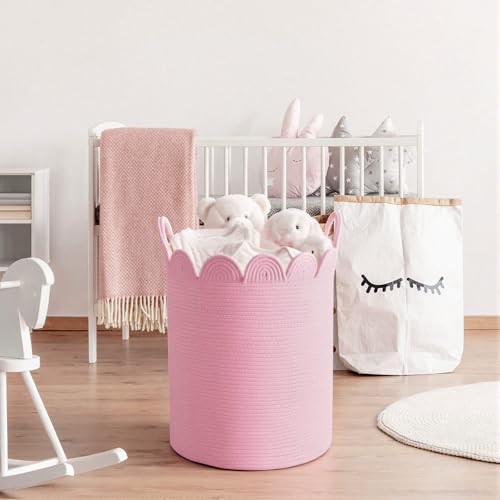 LemonRoad Round Woven Basket Pink, 15" L X 15" W X 20" H - color: Pink, size: 15" L X 15" W X 20" H