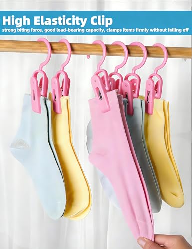 10PCS Laundry Hooks with Clips Super Strong Plastic Home Travel Hanger - color: Pink