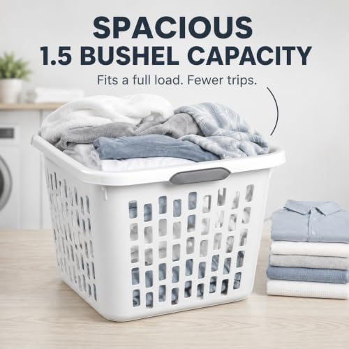 White Laundry Basket 6-Pack, 1.5 Bushel Square with Handles - color: White 6PCS