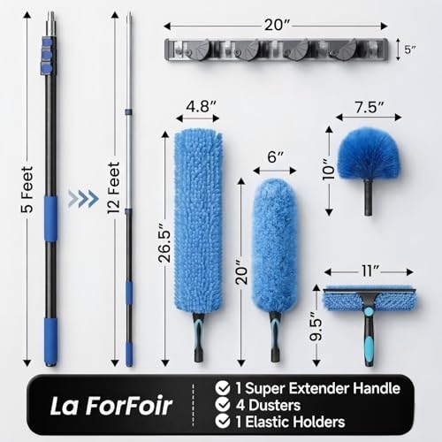 La ForFoir 20ft High Ceiling Duster Kit with 5-12ft Extension Pole - size: 12FT