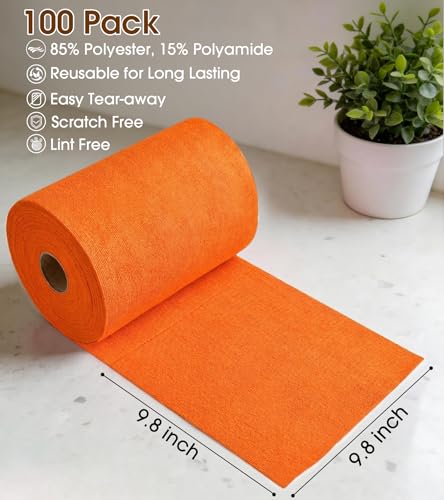 KitchLife Microfiber Cleaning Cloth Roll, 100 Pack - Tear-Away Microfiber Paper Towels, Lint-Free, Reusable, Washable for Kitchen, Car, Dishes, and Sensitive Surfaces (Coral) - color: Coral, size: 100 Pack