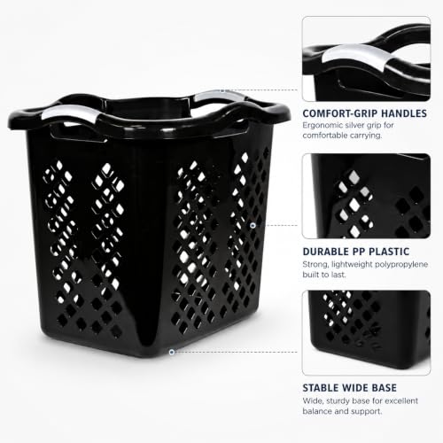 Laundry Basket 2 Bushel Plastic with Handles Black for Bedroom Dorm - color: Black 1pc
