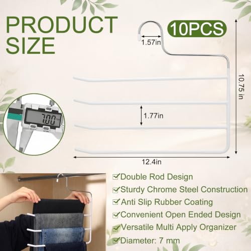 Unittype 10 Pcs Pants Hangers Four Rod Bulk Space Saving Trousers Jean Hangers Open Ended Metal Clothing Rack Closet Storage Organizer for School Dorm Apartment Legging Scarves Slack White - color: White, style: 4 Tier