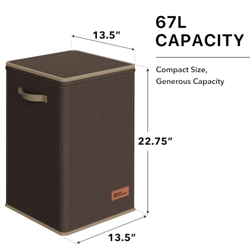 Simple Houseware Foldable Laundry Hamper Basket with Lid and Bag, Brown - color: Bronze