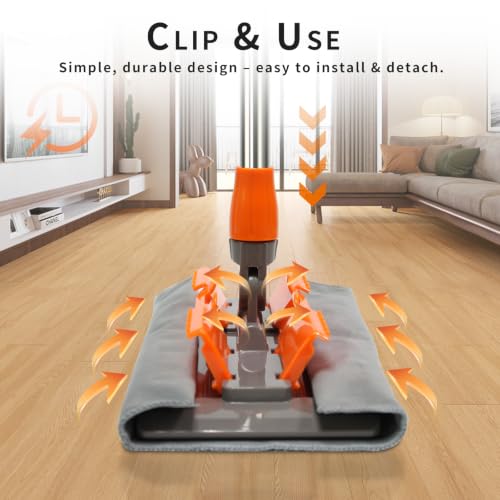 14-Inch Microfiber Flat Mop for Hardwood & Tile Floors, Lightweight Design with Stainless Steel Handle, 2 Reusable Pads for Wet Dry Cleaning, Clip-On Design, Wall Mount - size: 14-inch