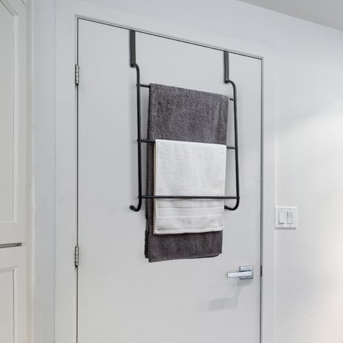 MyGift 3 Tier Over Door Bathroom Towel Rack Matte Black Metal Holder - color: Metal Black