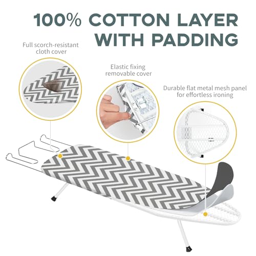 Folding Ironing Board for Small Space, RAINHOL 31"x 12" Gray White Stripes - color: Grey Stripe, size: Steel Mesh