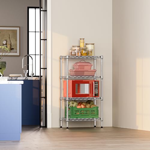 IZEUK 4 Tier Steel Storage Shelves, Heavy Duty Metal Shelf Wire Shelving Rack for Pantry, Kitchen, Living Room, or Office Organization (11.8" D x 21.7" W x 39.5" H, 1000LBS, Chrome) - color: Chrome, size: 4 Tier, 11.8" D x 21.7" W x 39.5" H