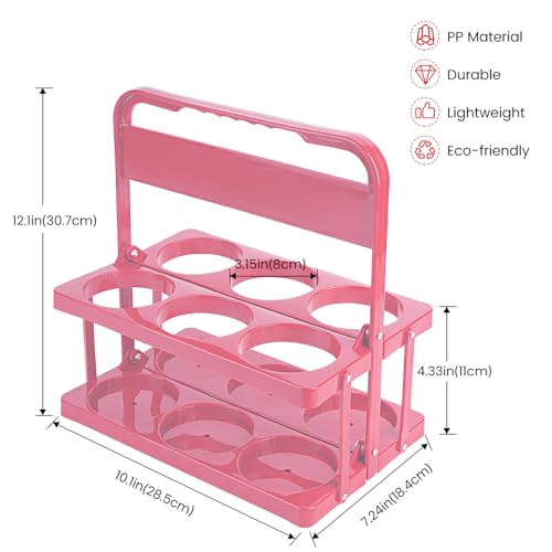 Reusable Drink Carrier with Handle for Delivery Drivers Portable Cup/Coffee Holder Accessories for Delivery, Foldable Drinks Caddy with Tray, Car Durable Plastic Festive Bottle, Vacation Container - color: Pink, size: 6 CUP