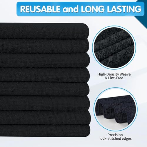 FIXSMITH Black Microfiber Cleaning Cloth -Pack of 12, Highly Absorbent Cleaning Rags, 16"X12" All Purpose Cleaning Towels for Housekeeping, Kitchen, Car, Lint Free and Reusable Microfiber Towels - color: Black, size: 12pk