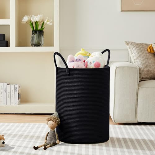 80L Large Black Laundry Basket Tall Woven Hamper for Clothes - color: Black, size: Extra Large (80L)
