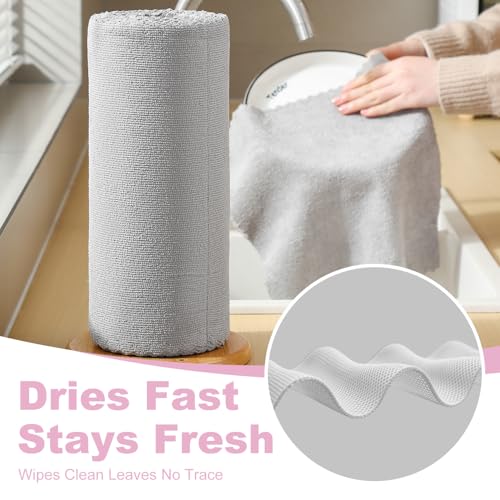 Jessy Home 2 Roll Reusable Paper Towels,100 Sheets Tear Away Microfiber Cleaning Cloth, Lint Free Cleaning Rags for Kitchen, Dishcloth,Household Cleaning Supplies - color: Ash Gray