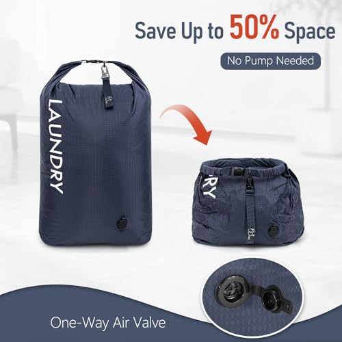 WiseBoy 2 Pack Travel Laundry Bag, Compression Storage for Dirty Clothes - color: Navy & Orange