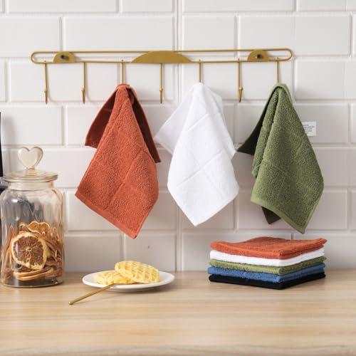 Glynniss Kitchen Dish Cloths for Washing Dishes, Blue Terry Dish Rags - color: Middle Blue White, size: 11x11 inches