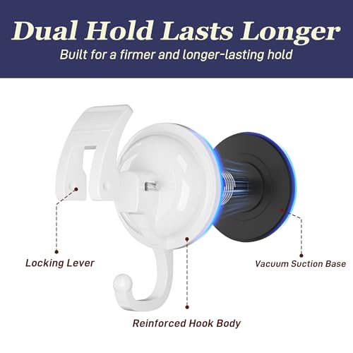 Heavy Duty Vacuum Suction Cup Hooks, Super Suction, White, 6 Pack - color: White, size: 6 Pack