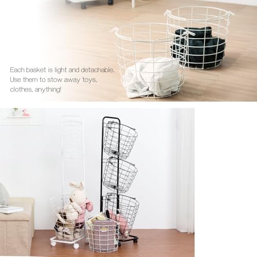 Farios 3 Tier Rolling Laundry Hamper, Black