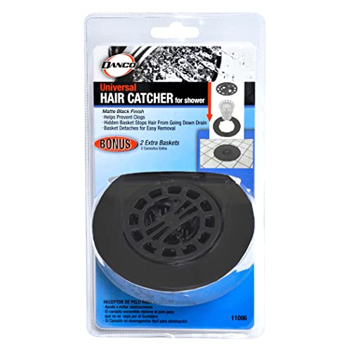 Danco 11086 Round Shower Hair Catcher with Replacement Baskets, Shower Drain Cover and Drain Protector in Matte Black - color: Matte Black, size: Pack of 1, style: Circle In-Drain